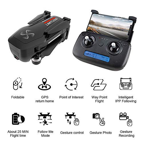 DRONE-CLONE XPERTS Drone X Pro Limitless with GPS Auto Return Home, 5G WiFi FPV, 4K UHD Dual Camera, Brushless Motors, Follow Me, 25 Mins Flight Time, Long Control Range Quadcopter