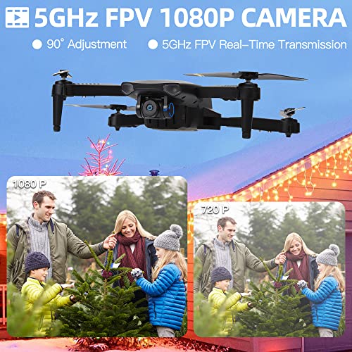 Drone with Camera for Adults - PATIKUIN S300 Foldable Drones for Kids Beginners RC Drone Toys Gifts for Boys Girls with 5GHz, RC Quadcopter Circle Fly Follow Me Gesture Control 2 Batteries