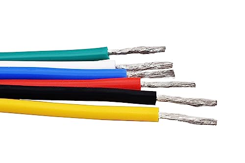 22AWG Silicone Hook Up Wire - 22 Gauge Stranded Tinned Copper Wire with Silicone Insulation, 6 Colors (Black, Red, Yellow, Green, Blue, White) 23ft / 7m Each, Hook Up Wire Kit from Plusivo