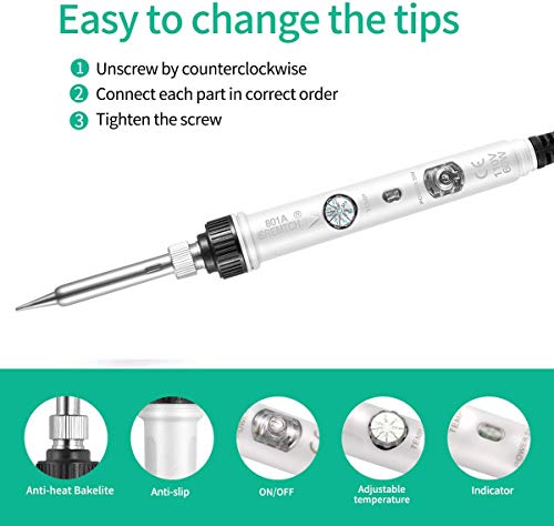 Soldering Iron Kit Electronics, [Upgraded] 60W Adjustable Temperature Welding Tool with ON-Off Switch