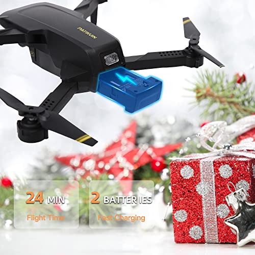 Drone with Camera for Adults - PATIKUIN S300 Foldable Drones for Kids Beginners RC Drone Toys Gifts for Boys Girls with 5GHz, RC Quadcopter Circle Fly Follow Me Gesture Control 2 Batteries