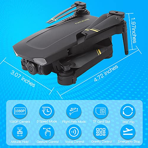 Drone with Camera for Adults - PATIKUIN S300 Foldable Drones for Kids Beginners RC Drone Toys Gifts for Boys Girls with 5GHz, RC Quadcopter Circle Fly Follow Me Gesture Control 2 Batteries
