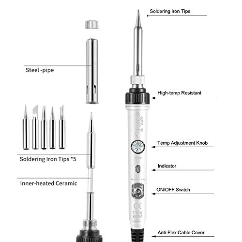 Soldering Iron Kit Electronics, [Upgraded] 60W Adjustable Temperature Welding Tool with ON-Off Switch