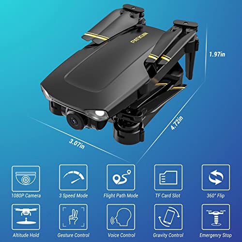 Drone with Camera for Adults - PATIKUIN S300 Foldable Drones for Kids Beginners RC Drone Toys Gifts for Boys Girls with 5GHz, RC Quadcopter Circle Fly Follow Me Gesture Control 2 Batteries