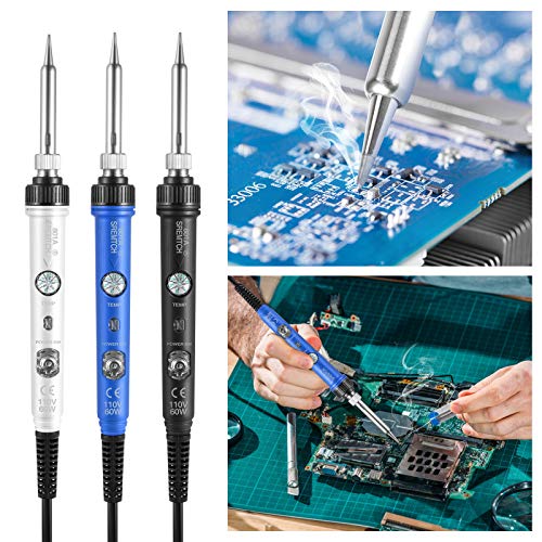Soldering Iron Kit Electronics, [Upgraded] 60W Adjustable Temperature Welding Tool with ON-Off Switch
