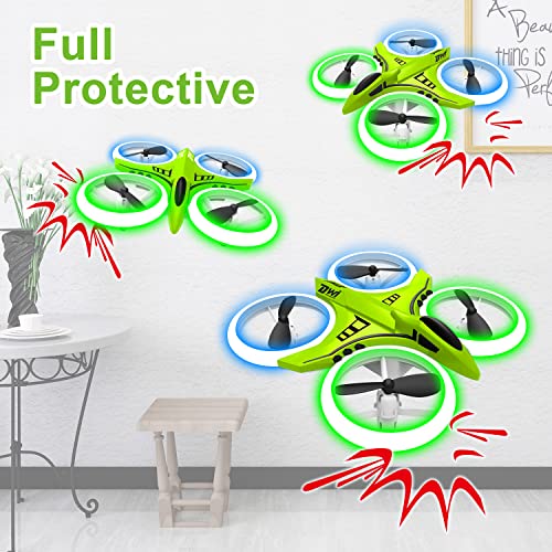 Dwi Dowellin 4.9 Inch Mini Drone for Kids with LED Lights Crash Proof One Key Take Off Landing Flips RC Remote Control Small Flying Toys Drones for Beginners Boys and Girls Adults Nano Quadcopter, Green