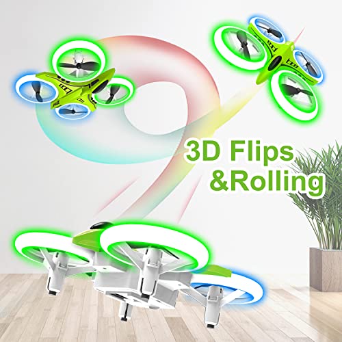 Dwi Dowellin 4.9 Inch Mini Drone for Kids with LED Lights Crash Proof One Key Take Off Landing Flips RC Remote Control Small Flying Toys Drones for Beginners Boys and Girls Adults Nano Quadcopter, Green