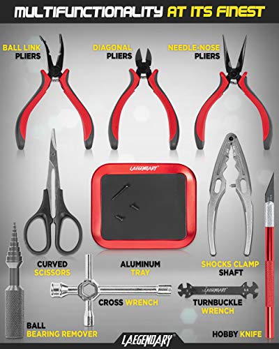 RC Car Tool Kit - Screwdriver Set (Flat, Phillips, Hex), Pliers, Wrench, Body Reamer, Stand, Repair Tools for Quadcopter Drone Helicopter Airplane, Accessories Compatible with Traxxas R C Cars  25pcs