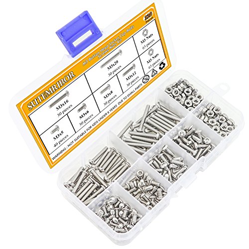 Sutemribor 320Pcs M3 Stainless Steel Button Head Hex Socket Head Cap Bolts Screws Nuts Assortment Kit + Wrench