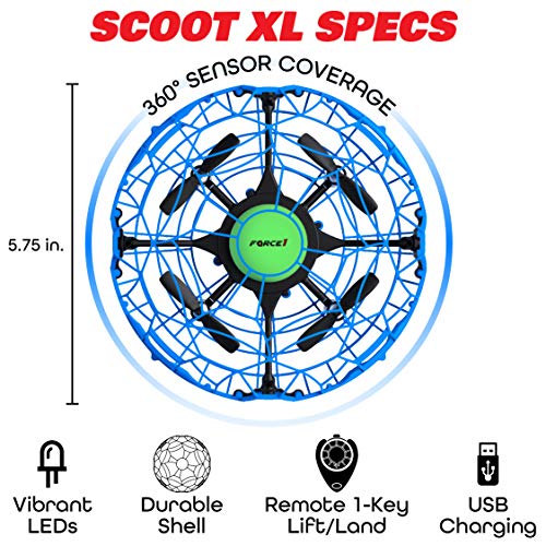 Force1 Scoot XL Hand Drones for Kids - Flying Ball Drone, Kids Drone, Flying Toys for Boys and Girls (Blue)