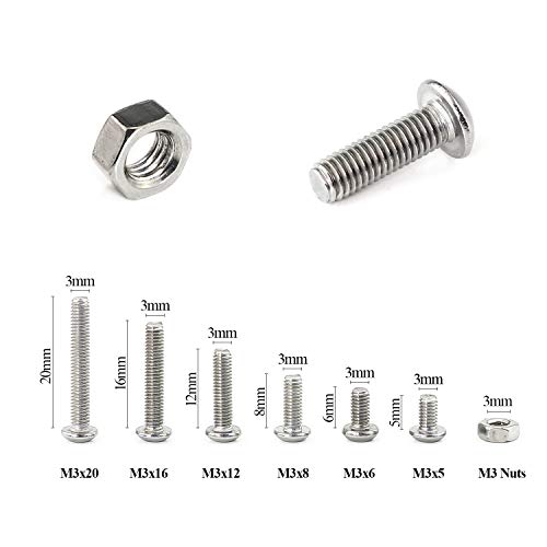 Sutemribor 320Pcs M3 Stainless Steel Button Head Hex Socket Head Cap Bolts Screws Nuts Assortment Kit + Wrench