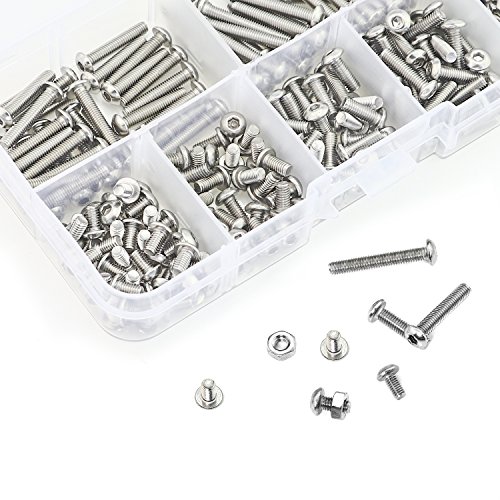 Sutemribor 320Pcs M3 Stainless Steel Button Head Hex Socket Head Cap Bolts Screws Nuts Assortment Kit + Wrench