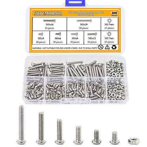 Sutemribor 320Pcs M3 Stainless Steel Button Head Hex Socket Head Cap Bolts Screws Nuts Assortment Kit + Wrench