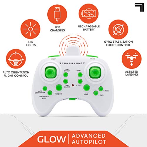 SHARPER IMAGE 2.4GHz RC Glow Up Stunt Drone with LED Lights, Mini Remote Controlled Quadcopter with Assisted Landing, Small Plane for Kids and Beginners, Wireless and Rechargeable