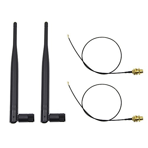 Highfine 2 x 2.4GHz 6dBi Indoor Omni-Directional WiFi Antenna 802.11n/b/g RP-SMA Female Connector + 2 x 20cm/8" U.FL/IPEX to RP-SMA Pigtail Antenna WiFi Cable