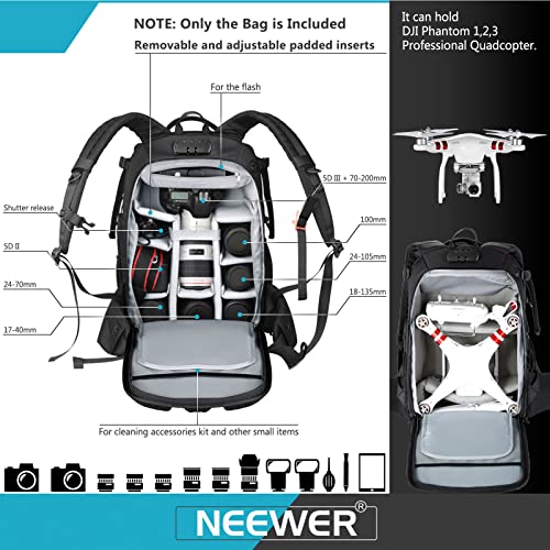 Neewer Pro Camera Case Waterproof Shockproof Adjustable Padded Camera Backpack Bag with Anti-theft Combination Lock for DSLR,DJI Phantom 1 2 3 Professional Drone Tripods Flash Lens and Other Accessory