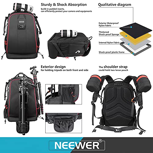Neewer Pro Camera Case Waterproof Shockproof Adjustable Padded Camera Backpack Bag with Anti-theft Combination Lock for DSLR,DJI Phantom 1 2 3 Professional Drone Tripods Flash Lens and Other Accessory