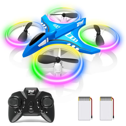 Dwi Dowellin Mini Drone for Kids Crash Proof LED Night Lights One Key Take Off Landing Flips RC Remote Control Small Flying Toys Drones for Beginners Boys and Girls Adults Nano Quadcopter, Blue