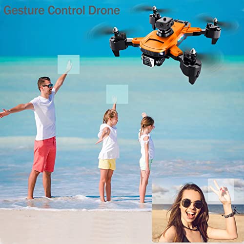 Drone with Camera for Adults 4K, S99 UHD Mini RC Quadcopter Drones for Kids Toy Gifts, WIFI FPV Whoop for Boys Girls, Small Foldable Sky Quad with Live Video, Waypoint Fly, Auto Hover, Gesture and Gravity Control, Emergency Stop, Fly 54 Mins(Orange)