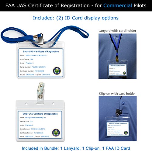 Mavic Air - FAA Drone Identification Bundle - Labels (3 Sets of 3) + FAA UAS Registration ID Card for Commercial Pilots + Lanyard and ID Card Holder