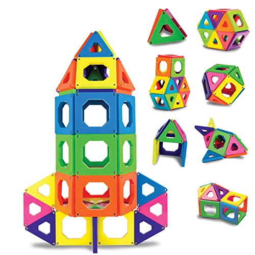Discovery Kids 50-Piece Magnetic Building Tiles Construction Set in 6 Colors with Storage Bag