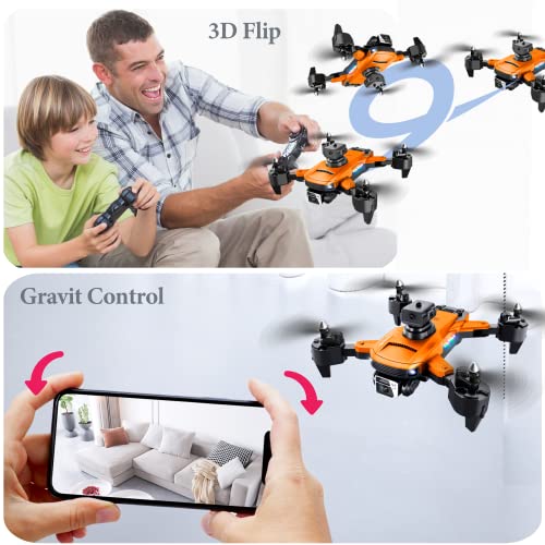 Drone with Camera for Adults 4K, S99 UHD Mini RC Quadcopter Drones for Kids Toy Gifts, WIFI FPV Whoop for Boys Girls, Small Foldable Sky Quad with Live Video, Waypoint Fly, Auto Hover, Gesture and Gravity Control, Emergency Stop, Fly 54 Mins(Orange)