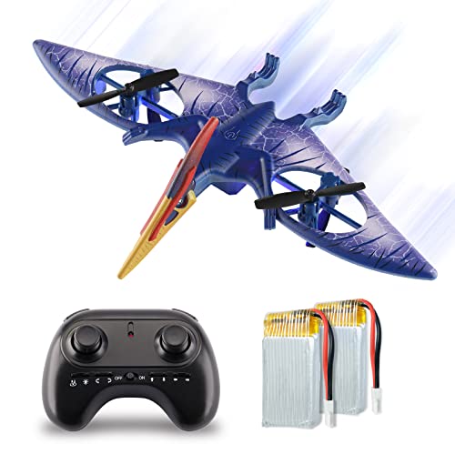Pterosaur Dinosaur Toys Drone for Kids - Indoor Quadcopter with Altitude Hold, Headless Mode, LED Light One Key Start Speed Adjustment, Toys for 8 9 10 11 12 Year Old Boys&Girls, Birthday, Christmas Gifts (Blue)