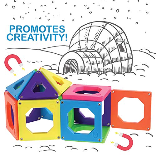 Discovery Kids 50-Piece Magnetic Building Tiles Construction Set in 6 Colors with Storage Bag