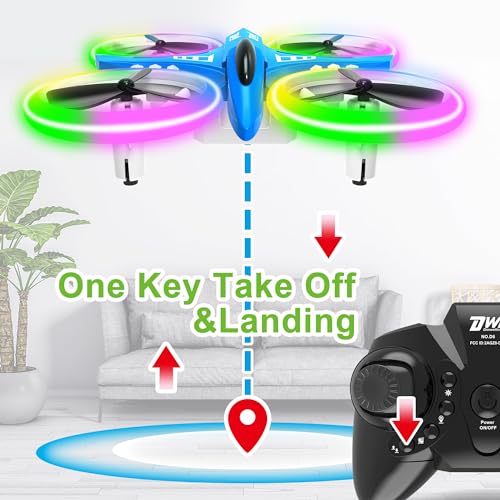 Dwi Dowellin Mini Drone for Kids Crash Proof LED Night Lights One Key Take Off Landing Flips RC Remote Control Small Flying Toys Drones for Beginners Boys and Girls Adults Nano Quadcopter, Blue