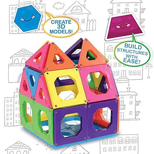 Discovery Kids 50-Piece Magnetic Building Tiles Construction Set in 6 Colors with Storage Bag