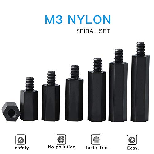 SZHKM 520pcs M3 Nylon Standoffs Kit Male Female Threaded Hex Standoff Motherboard Standoffs Nylon Black Circuit Board Standoffs Mounting Hardware Spacer Assortment (NL3-08, Black)