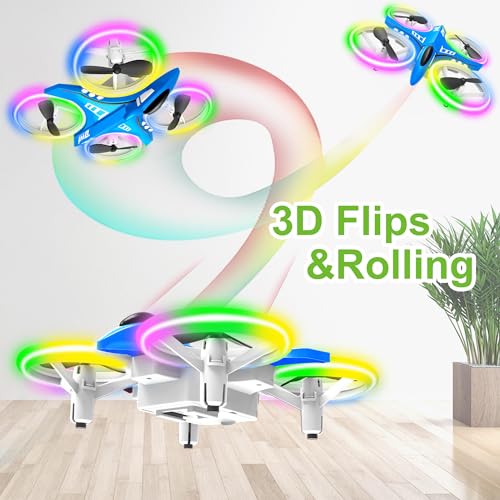 Dwi Dowellin Mini Drone for Kids Crash Proof LED Night Lights One Key Take Off Landing Flips RC Remote Control Small Flying Toys Drones for Beginners Boys and Girls Adults Nano Quadcopter, Blue