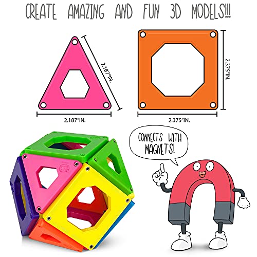 Discovery Kids 50-Piece Magnetic Building Tiles Construction Set in 6 Colors with Storage Bag