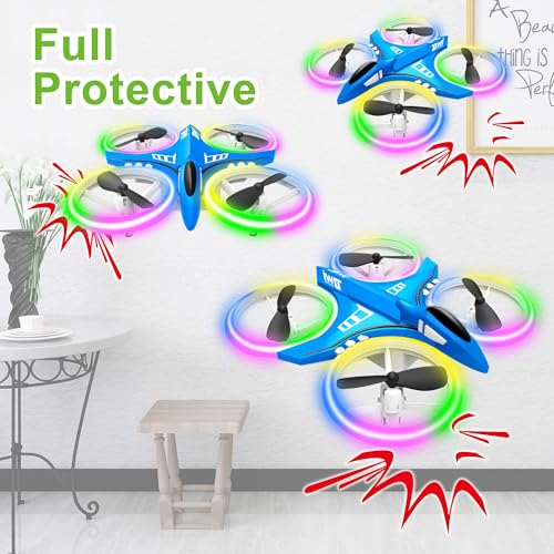 Dwi Dowellin Mini Drone for Kids Crash Proof LED Night Lights One Key Take Off Landing Flips RC Remote Control Small Flying Toys Drones for Beginners Boys and Girls Adults Nano Quadcopter, Blue