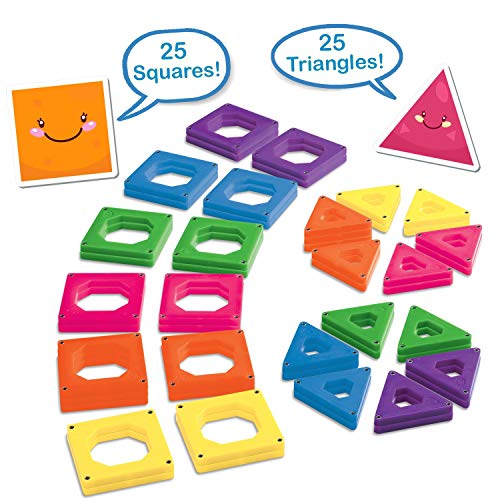 Discovery Kids 50-Piece Magnetic Building Tiles Construction Set in 6 Colors with Storage Bag