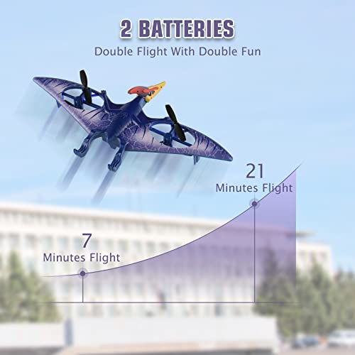 Pterosaur Dinosaur Toys Drone for Kids - Indoor Quadcopter with Altitude Hold, Headless Mode, LED Light One Key Start Speed Adjustment, Toys for 8 9 10 11 12 Year Old Boys&Girls, Birthday, Christmas Gifts (Blue)
