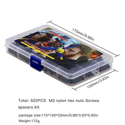 SZHKM 520pcs M3 Nylon Standoffs Kit Male Female Threaded Hex Standoff Motherboard Standoffs Nylon Black Circuit Board Standoffs Mounting Hardware Spacer Assortment (NL3-08, Black)