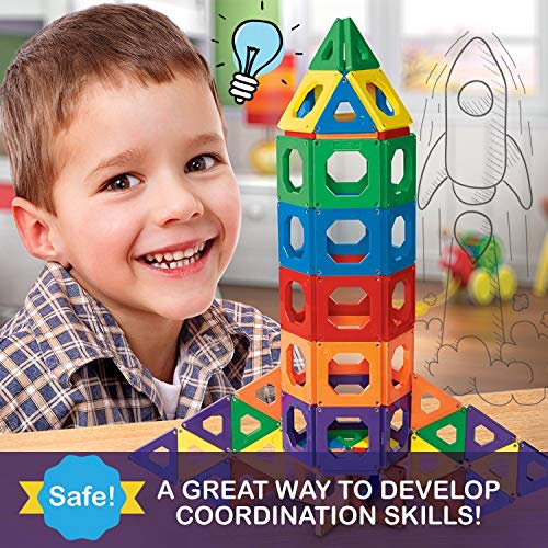 Discovery Kids 50-Piece Magnetic Building Tiles Construction Set in 6 Colors with Storage Bag