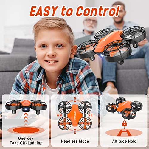 Patikuin Mini Drone for Kids and Beginners, Small Remote Control Quadcopter with 21 Mins Flight Time, Kids drone with Headless Mode, 3D Flip, Circle Fly, Emergency Stop, Great Indoor RC Pocket Helicopter Christmas Gift for Boys and Girl (Orange)