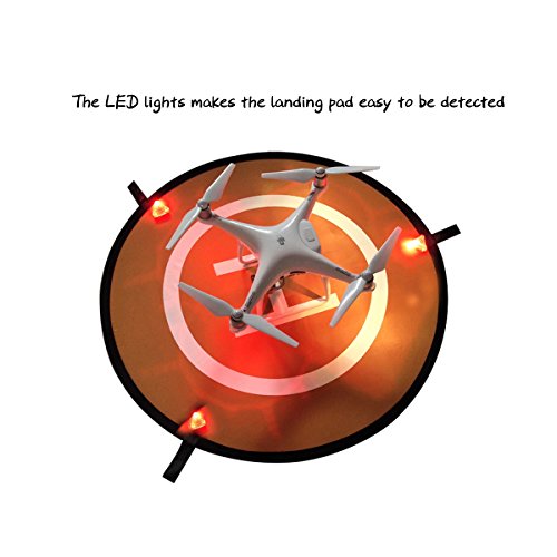 Drone Landing Pad with 3 Pcs LED Litghts, Collapsible Blue Orange Double-Sided Available Waterproof Landing Pads for RC Drones Helicopter(55cm/21'')