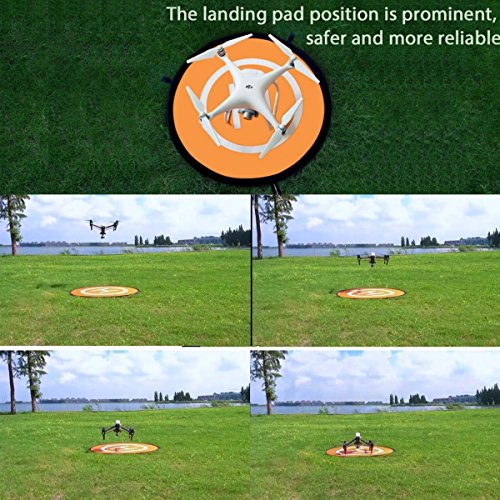 Drone Landing Pad with 3 Pcs LED Litghts, Collapsible Blue Orange Double-Sided Available Waterproof Landing Pads for RC Drones Helicopter(55cm/21'')