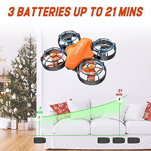 Patikuin Mini Drone for Kids and Beginners, Small Remote Control Quadcopter with 21 Mins Flight Time, Kids drone with Headless Mode, 3D Flip, Circle Fly, Emergency Stop, Great Indoor RC Pocket Helicopter Christmas Gift for Boys and Girl (Orange)