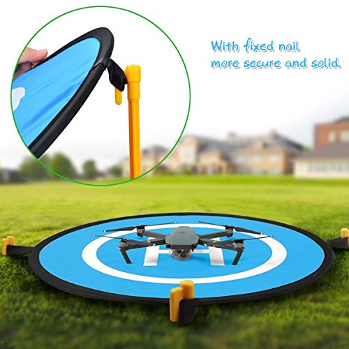 Drone Landing Pad with 3 Pcs LED Litghts, Collapsible Blue Orange Double-Sided Available Waterproof Landing Pads for RC Drones Helicopter(55cm/21'')