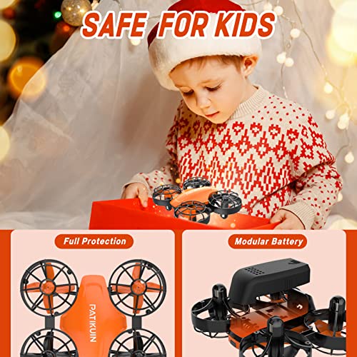 Patikuin Mini Drone for Kids and Beginners, Small Remote Control Quadcopter with 21 Mins Flight Time, Kids drone with Headless Mode, 3D Flip, Circle Fly, Emergency Stop, Great Indoor RC Pocket Helicopter Christmas Gift for Boys and Girl (Orange)