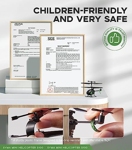 Mini Helicopter,SYMA S100 Cute Super Smaller Aircraft Indoor RC Helicopter with Altitude Hold, LED Lights, Extended Flying Range Remote Control Toy for Adults and Kids, Rechargeable Battery