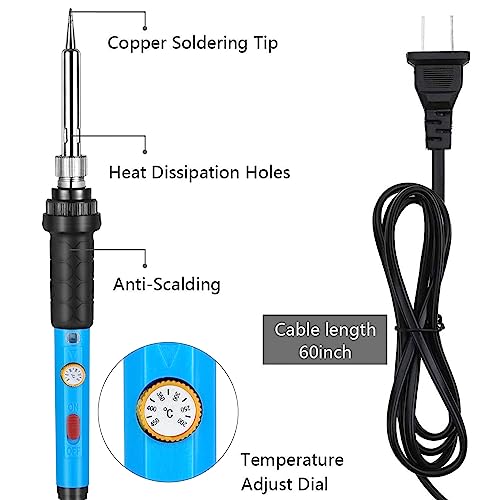 Vastar Soldering Iron Kit, Full Set 60W 110V Soldering Welding Iron Kit - Adjustable Temperature, 5pcs Different Tips, Desoldering Pump, Stand, Anti-static Tweezers and Additional Solder Tube