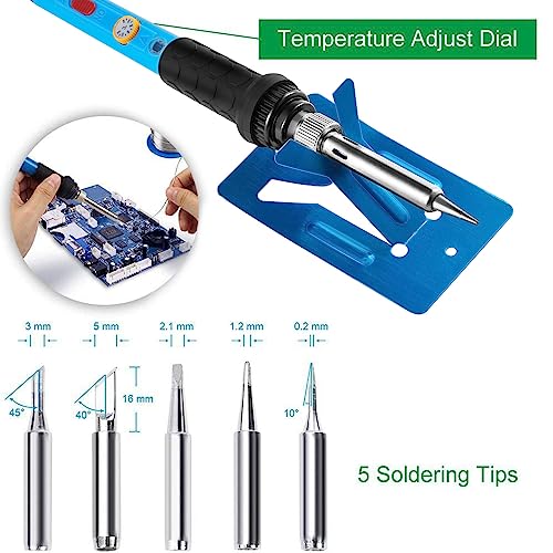Vastar Soldering Iron Kit, Full Set 60W 110V Soldering Welding Iron Kit - Adjustable Temperature, 5pcs Different Tips, Desoldering Pump, Stand, Anti-static Tweezers and Additional Solder Tube