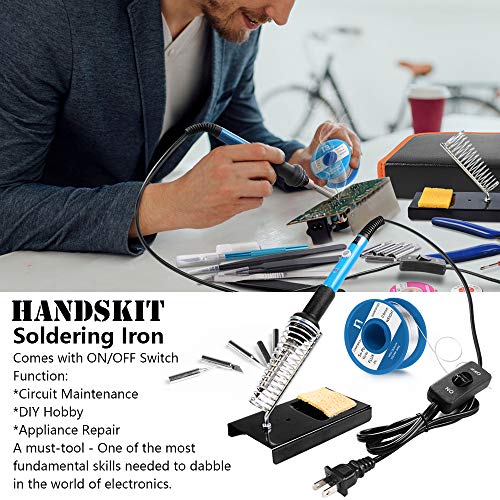 Soldering Iron Kit Electronics, 21-in-1, 60W Adjustable Temperature Soldering Iron, 5pcs Soldering Iron Tips, Soldering Iron Stand, Desoldering Pump, Magnifier, Solder Wire, Tweezer, PU Carry Bag