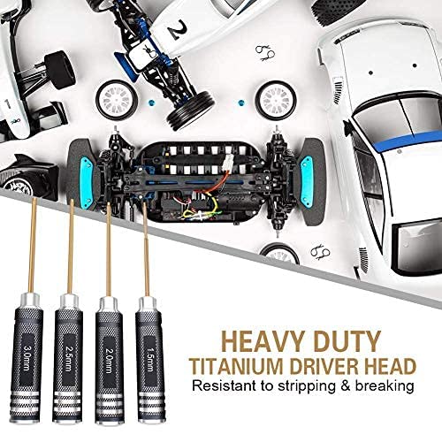 HRB 4pcs 1.5mm 2.0mm 2.5mm 3.0mm Hex Screw Driver Set Titanium Hexagon Screwdriver Wrench Tool Kit for Multi-Axis FPV Racing Drone RC Quadcopter Helicopter Car Models