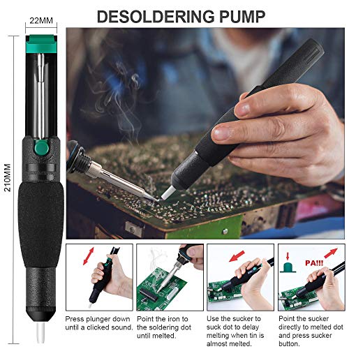 Soldering Iron Kit Electronics, 21-in-1, 60W Adjustable Temperature Soldering Iron, 5pcs Soldering Iron Tips, Soldering Iron Stand, Desoldering Pump, Magnifier, Solder Wire, Tweezer, PU Carry Bag